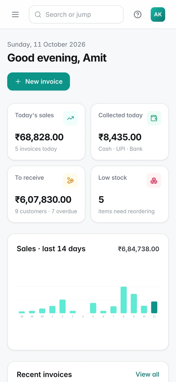 NextaBill dashboard on a phone