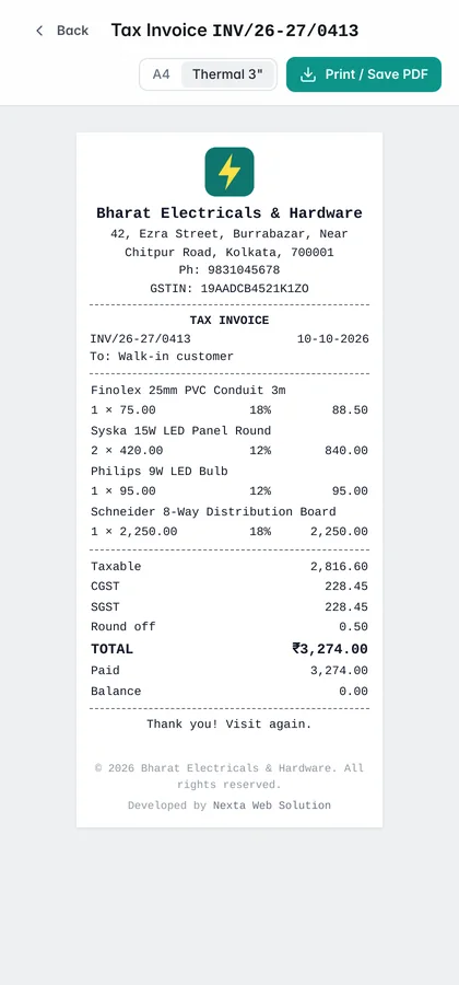 NextaBill 3-inch thermal receipt